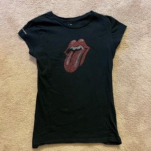 A Rolling Stones t shirt with jewelry mouth
